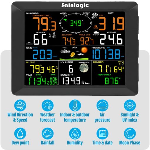 Sainlogic 8.3 Inch Color Display WLAN Weather Stations Wireless Indoor Outdoor with 7-in-1 Rain Gauge and Wind Speed Sensor, Internet Wireless Weather Station Remote Monitoring System - Image 3
