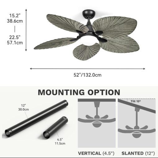 DWVO 52" Tropical Ceiling Fan with Light & Remote, LED Tri-Color Temperature, 5 Blade Ceiling Fans Reversible 6 Speeds w/Quiet DC Motor for Bedroom, Living Room, Dining Room, Patio - Image 8