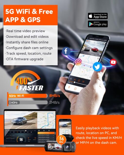 Vantrue N5 4 Channel WiFi 360° All Sides Dash Cam, STARVIS 2, IR Night Vision, 2.7K+1080P*3 Front Rear Inside Dashcam, Voice Control, GPS, 24 Hours Buffered Parking Mode Dash Camera, Support 512GB Max - Image 5