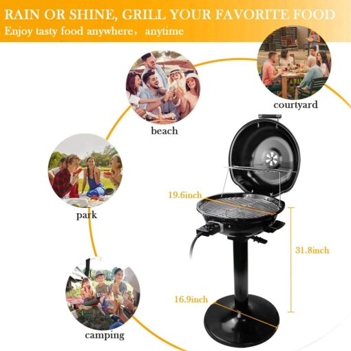 Techwood 1600W Indoor Outdoor Electric Grill, Electric BBQ Grill, Portable Removable Stand Grill, Black - Image 3