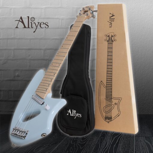Aliyes Ultra Light Electric Guitar for Adult,Full 24 3/4" Scale for Travel and Practice,Portable Small Size Guitar Featherlight,Solid Wood,All Accessories (Ice Blue) - Image 2