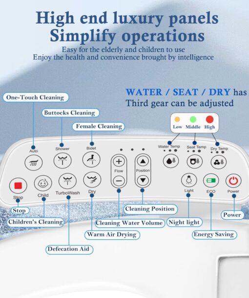 Cioreznt Electronic Bidet Toilet Seat Elongated with Heated Seat, Warm Air Dryer, Endless Warm Water, Oscillating and Pulsating Spray Wash, Stainless Steel Self-Clean Nozzle, Silent ECO Child Mode - Image 8