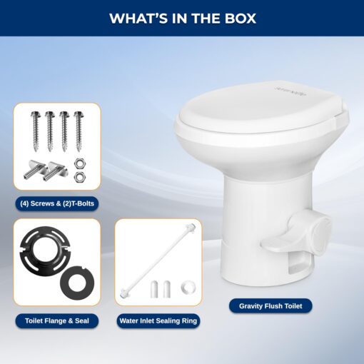SereneLife RV Toilet with Gravity Flush - Standard Height, Foot Pedal, Leak-Proof, Odorless, T-Type Water Outlets, Easy Install and Clean - Ideal for RVs, Trailers, and Boats - Image 2