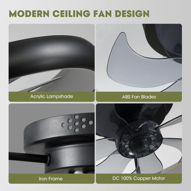 LUDOMIDE Modern Black 20" Flush Mount Ceiling Fan with Lights, 6 Wind Speeds, LED, Bedroom, Kitchen - Image 3