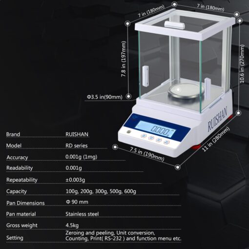 RUISHAN 300g x 1mg Lab Analytical Balance Scale | 0.001g High Accuracy Electronic Scientific Scale Jewelry Gold Scale .001 Digital Gram Weighs Scale Centigram Scale, Calibrated Scale, Chemistry Scale - Image 7