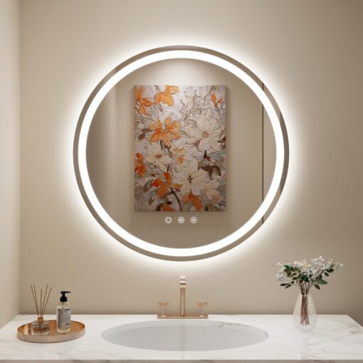 LOVESPEJO 30" Round LED Mirror for Bathroom, Anti-Fog LED Bathroom Vanity Mirror with Lights, Dimmable, 3 Colors, IP54 Waterproof