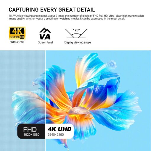 Gawfolk 32 Inch 4K UHD Computer Monitor, Ultra-Clear (3840×2160p) Screen, 100% sRGB,178° Viewing Angle, HDMI、Display Port, Compatible with Wall mounting 100 * 100MM - Black - Image 6