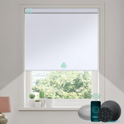 Yoolax Motorized Blinds with Remote, Smart Blinds for Windows Blackout Automatic Shades Work with Alexa Remote Control Roller Window Shades with Valance, Custom Size (Fabric-White)
