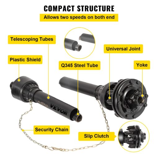 VEVOR PTO Shaft, 1-3/8" PTO Drive Shaft, 6 Spline Both Ends PTO Driveline Shaft, Series 5 Tractor PTO Shaft, 43"-57" Brush Hog PTO Shaft, Black PTO Shaft w/Slip Clutch for Bush Hog/Finish Mower - Image 6