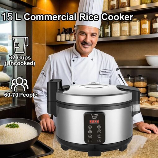 Large 15L Commercial rice cooker 84 cups cooked / 32 cups uncooked rice Electiric Rice Cooker & Rice Warmer | Automatic Warm | Stainless Steel | with One-Touch Operation - Image 9
