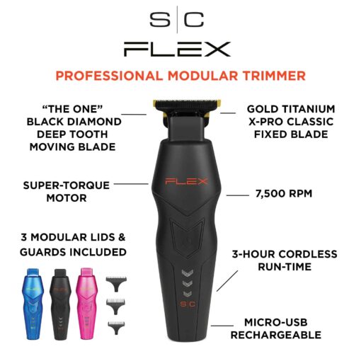 Stylecraft Flex Professional Modular Super-Torque Motor Cordless Hair Trimmer with 3 Modular Body Lids - Image 6