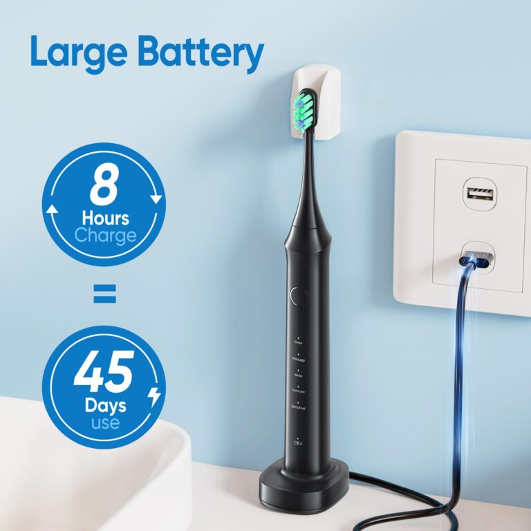 bluelk Electric Toothbrush for Adults and Kids- Sonic Toothbrush with 6 Brush Heads in 3 Types, Rechargeable with 5 Modes and Built-in Smart Timer, Hsa Store Eligible Items - Image 3