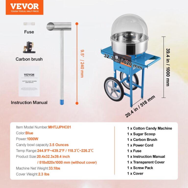 VEVOR Electric Cotton Candy Machine Cart with Cover, 1000W Commercial Floss Maker w/Stainless Steel Bowl, Sugar Scoop and Drawer, Perfect for Home, Carnival, Kids Birthday, Family Party, Blue - Image 4
