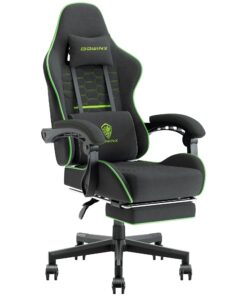 Dowinx Gaming Chair Fabric with Pocket Spring Cushion, Massage Game Chair Cloth with Headrest, Ergonomic Computer Chair with Footrest 290LBS, Black Green