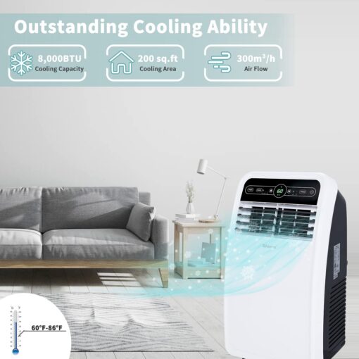 Shinco 8,000 BTU Portable Air Conditioner, AC Unit with Built-in Cool, Dehumidifier & Fan Modes for Room up to 200 sq.ft, Conditioner Remote Control, 24 Hour Timer, Installation Kit - Image 8