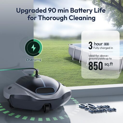 Bubot 300P Robotic Pool Cleaner, Cordless Pool Vacuum with Industry Leading Suction Power, Bluehole Tech, DirtLock Tech, Smart Sensor, Self-Parking for Above-Ground Flat Pools up to 850 Sq.Ft, Silver - Image 2