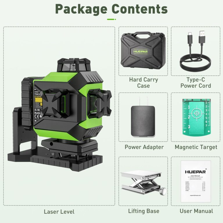 Huepar 4x360 Laser Level Self-leveling 4D Green Beam Cross Line 16 Lines Tiling Floor Laser Tool -2x360 Horizontal/Vertical Laser Lines -rechargeable Li-ion Battery & Integrated Magnetic Bracket 704CG - Image 2