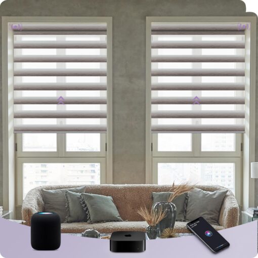 Graywind HomeKit Smart Zebra Blinds Eve Powered Siri Voice Home App Rechargeable Motorized Dual Layer Blinds Privacy Light Control, Custom Size (Gradient Brown)