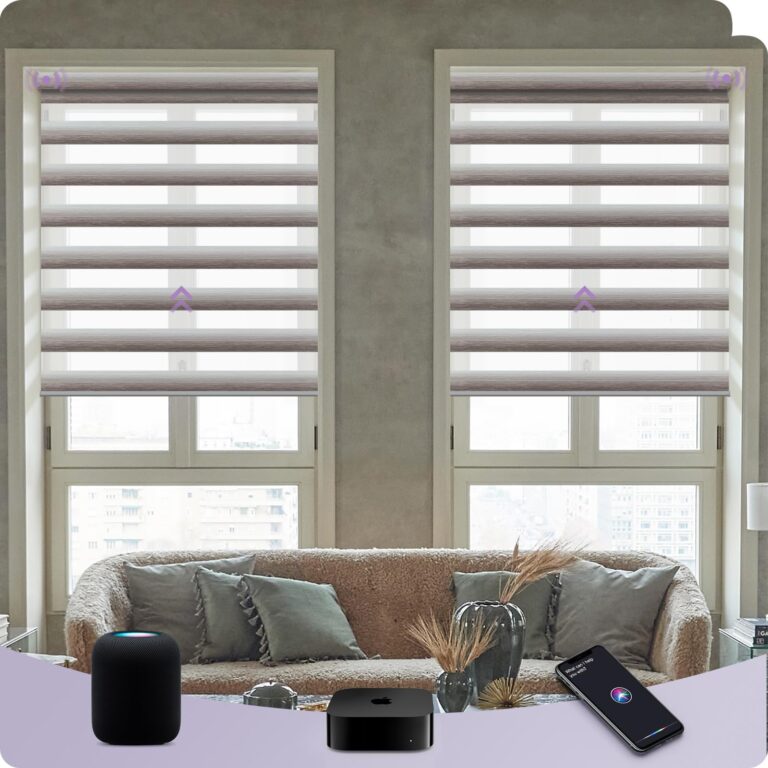 Graywind HomeKit Smart Zebra Blinds Eve Powered Siri Voice Home App Rechargeable Motorized Dual Layer Blinds Privacy Light Control, Custom Size (Gradient Brown)