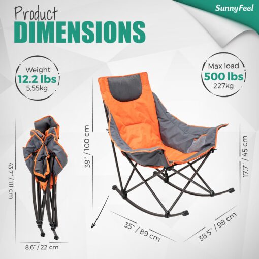 SUNNYFEEL Oversized Heated Camping Chair 2 Pack, Folding Rocking Camping Chairs with Luxury Padded Recliner,Carry Bag, 500 LBS Heavy Duty for Lawn/Outdoor/Picnic/Patio, Portable Rocker Camp Chair - Image 5