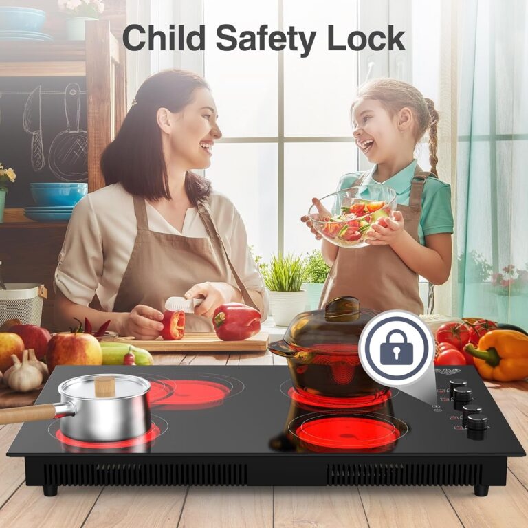 GIHETKUT 4 Burner Electric Cooktop,7200W Built-in & Countertop 4 Burner Electric Stove with 9 Power Levels, Child Safety Lock & 99 mins Timer, 30 inch Electric Cooktop 220-240V (No Plug) - Image 8