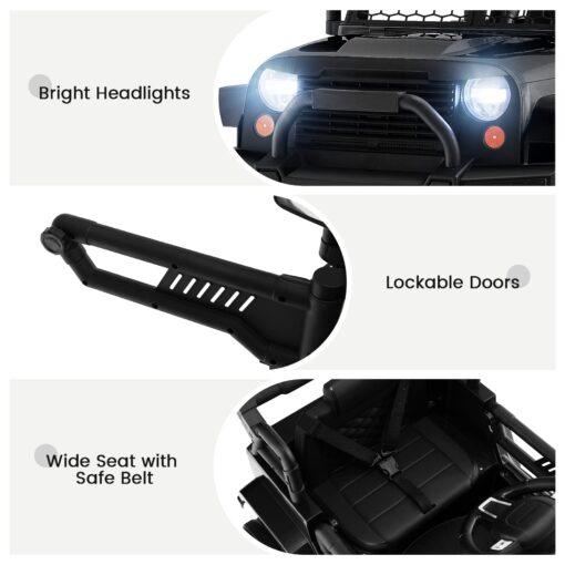 OLAKIDS Kids Ride On Truck, 12V Electric Vehicle Jeep Car with Remote Control, Toddlers Battery Powered Toy with 2 Speeds, Spring Suspension, Double Open Doors, LED Lights, Music, TF, USB, Mp3 (Black) - Image 5