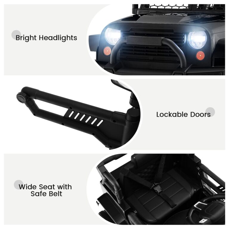 OLAKIDS Kids Ride On Truck, 12V Electric Vehicle Jeep Car with Remote Control, Toddlers Battery Powered Toy with 2 Speeds, Spring Suspension, Double Open Doors, LED Lights, Music, TF, USB, Mp3 (Black) - Image 5