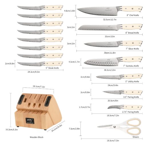 NANFANG BROTHERS Knife Set, 19-Piece Damascus Kitchen Knife Set with Block, ABS Ergonomic Handle for Chef Knife Set, Knife Sharpener and Kitchen Shears, Knife Block Set - Image 8
