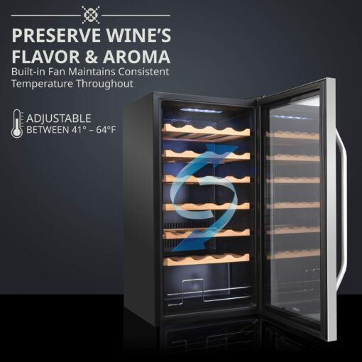 Ivation 28 Bottle Compressor Wine Cooler Refrigerator w/Lock | Large Freestanding Wine Cellar For Red, White, Champagne or Sparkling Wine | 41f-64f Digital Temperature Control Fridge Stainless Steel - Image 8