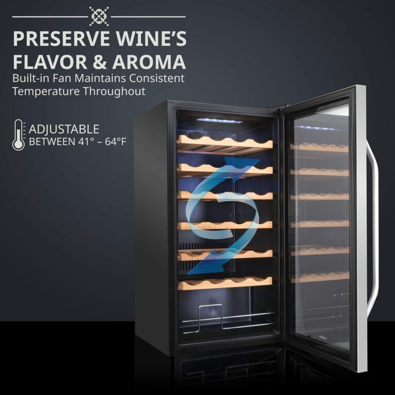 Ivation 28 Bottle Compressor Wine Cooler Refrigerator w/Lock | Large Freestanding Wine Cellar For Red, White, Champagne or Sparkling Wine | 41f-64f Digital Temperature Control Fridge Stainless Steel - Image 8