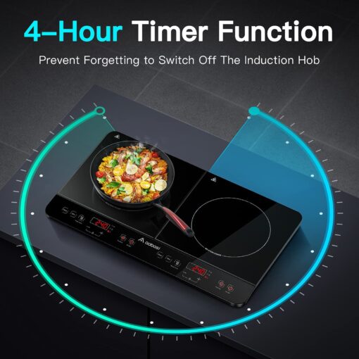 Aobosi Double Induction Cooktop Burner with 240 Mins Timer, 1800w 2 Induction Burner with 10 Temperature 9 Power Settings, Portable Dual Induction Cooker Cooktop with Touch Sensor Control & Child Safety Lock - Image 7