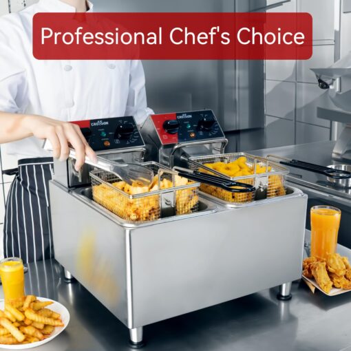 CROSSON 20Lbs Dual Tank Electric Deep Fryer with Rotary fryer head,30 Minitues Timer,Removable 304 SS Oil Tank with Handle,9L Countertop Deep Fryer for Home Use - Image 5