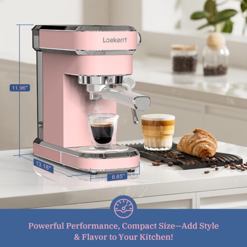 Laekerrt Professional Espresso Machine 20 Bar, Espresso Maker with Milk Frother Steam Wand, Stainless Steel Home Coffee Machines for Cappuccino and Latte, Gift for Women Wife Daughter or Mom, Pink - Image 8