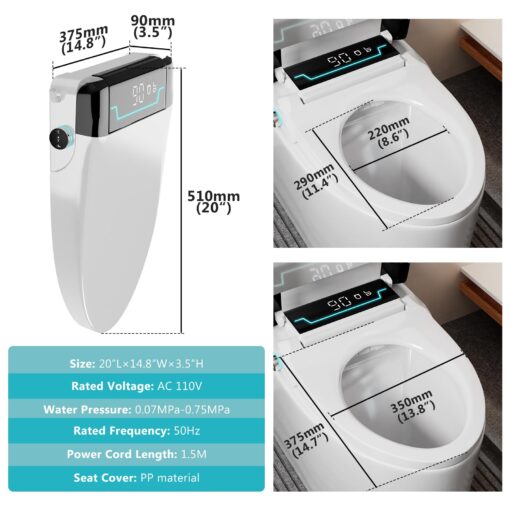 Electric Bidet Toilet Seat, Auto Open & Close Lid, Heated Toilet Seat with Thermostatic Warm Water & Dryer, Feminine & Front Rear Wash, Adjustable Water Pressure, Remote Control, Night Light - Image 3