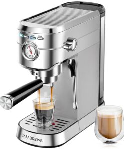 CASABREWS CM5418 Espresso Machine 20 Bar, Compact Espresso Maker with Steam Milk Frother, Stainless Steel Coffee Machine with 34oz Removable Water Tank for Cappuccino, Latte, Silver