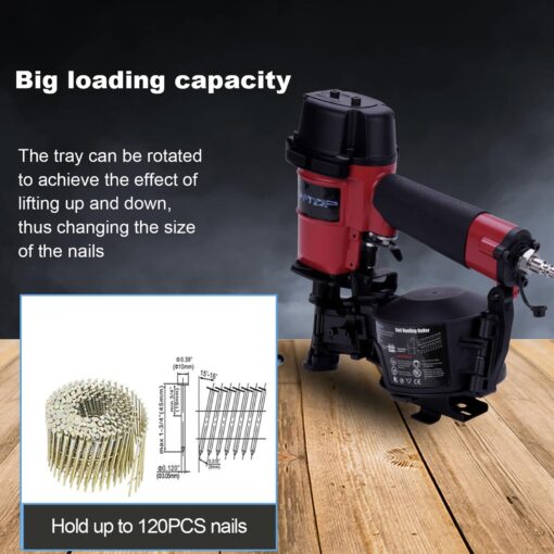BHTOP CN45N Roofing Nailer, 15 Degree Roofing Nail Gun, 3/4-Inch to 1-3/4-Inch Coil Nails, 120-pcs Load Capacity Coil Nailer in Red - Image 6
