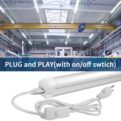 JESLED 8FT LED Shop Lights, 72W 6500K 9000LM Super Bright, 8 Foot Integrated LED Light Fixture, High Output, Frosted Cover, T8 Linkable LED Tube Lights for Garage, Wareshouse, Workshop (6-Pack) - Image 6