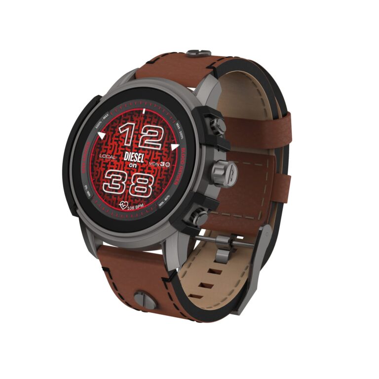 Diesel Men's Griffed Gen 6 45mm Stainless Steel and Leather Touchscreen Smart Watch, Color: Brown (Model: DZT2043V)