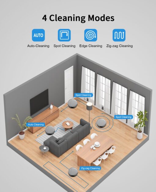 Robot Vacuum and Mop Combo, 2 in 1 Mopping Robot Vacuum Cleaner with Schedule, Wi-Fi/Voice/App, Strong Suction, Ease of Use, Self-Charging Robotic Vacuum, Slim, Ideal for Hard Floor, Pet Hair, Carpet - Image 5