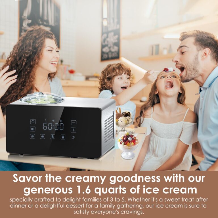 Homtone Ice Cream Maker Fully Automatic with Compressor, 4 Modes, Adjustable softness, Adjusted Speed 1.6 Quart Ice Cream + Yogurt Maker, LCD Touch Screen Homemade Soft & Hard Ice Cream Machine - Image 4