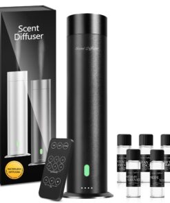 Waterless Scent Diffuser Starter Kit - 800 Sq Ft Coverage, Hotel Scent Diffuser, Essential Oil Diffuser Large Room, Included 5 Scent Oils, Remote Control, Black, 11.20In