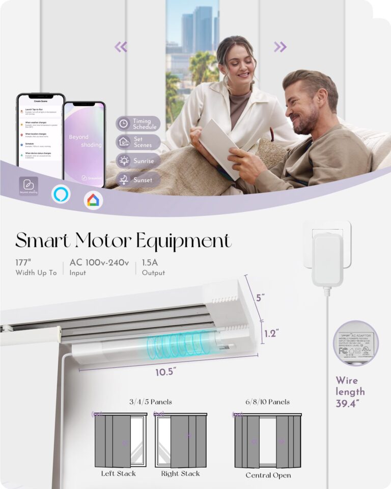 Graywind Motorized Sliding Panel Blinds Light Filtering Compatible with Alexa Google Smart Custom Panel Track Blinds Remote Control for Patio Sliding Door (Dimout Jacquard White) - Image 5