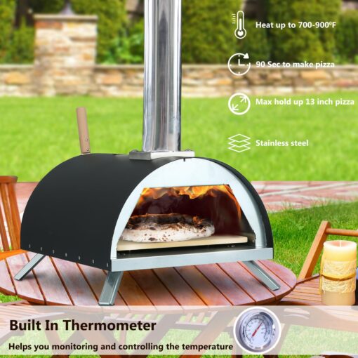Hello. Dr 13" Multi-Fuel pizza oven - Outdoor Pizza Oven - portable wood fire and gas pizza oven outdoor - propane pizza oven with Pizza Cutter, pizza stone, pizza peel& Waterproof Cover - Image 3