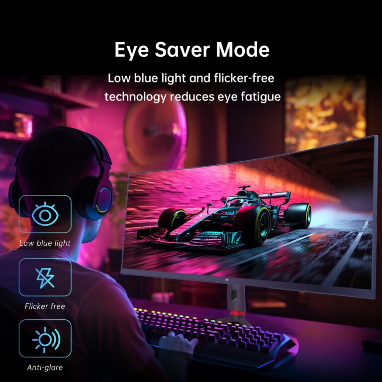 KTC 34 Inch Ultrawide Monitor, 165Hz WQHD 3440X1440 Curved Gaming Monitor, 1500R PC Monitor, HDR, FreeSync & G-Sync, HDMI, DisplayPort, VESA, Tilt Swivel Height Pivot Adjustment, H34S18S - Image 2
