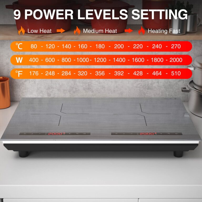 POTFYA Double Induction Cooktop,4000W 24 inch Induction Burner, 9 Power Levels, 9 Temperature Levels,Kids Safety Lock & Timer, Overheat Protection,110V 2 Burner Cooktop - Image 5
