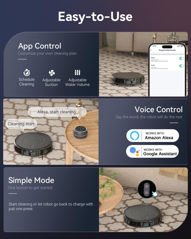 Kokaidia Robot Vacuum and Mop Combo, LiDAR Navigation, Ultra Slim Design, 9000Pa Suction Robotic Vacuum Cleaner – 200 Min Runtime, Auto Recharge, Customizable Cleaning for Pet Hair, Hard Floors - Image 3