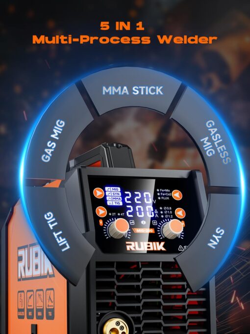 RUBIK MIG Welder 200A Welding Machine – 5 in 1 Flux Core Welder 110V/220V Dual Voltage with Advanced IGBT Inverter for MIG GAS GASLESS STICK TIG Welder - Image 7