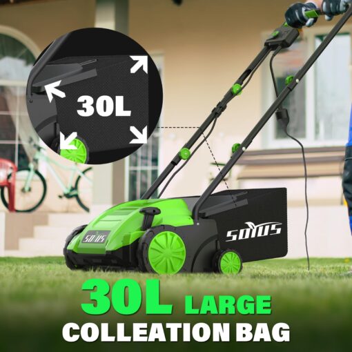 SOYUS Electric Dethatcher and Scarifier with 30L Collection Bag, 13-Inch 12 Amp 2-in-1 Corded Lawn Dethatcher with 4-Postion Depth Adjustment, Quick-Fold, Increases Lawn Health - Image 4