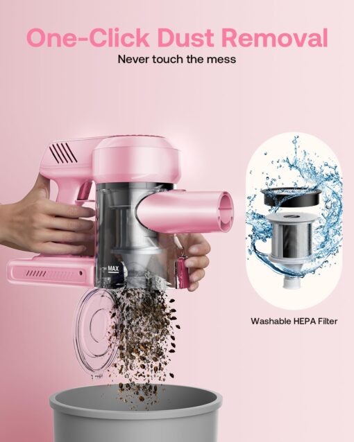 Cordless Vacuum Cleaner, 40Kpa 45Mins Vacuum Cleaners for Home, 8-in-1 Lightweight Stick Vacuum with Powerful Suction, Anti-tangle Wireless Vacuum for Carpet, Tile, Pet Hair, Hardwood Floors, Pink - Image 2