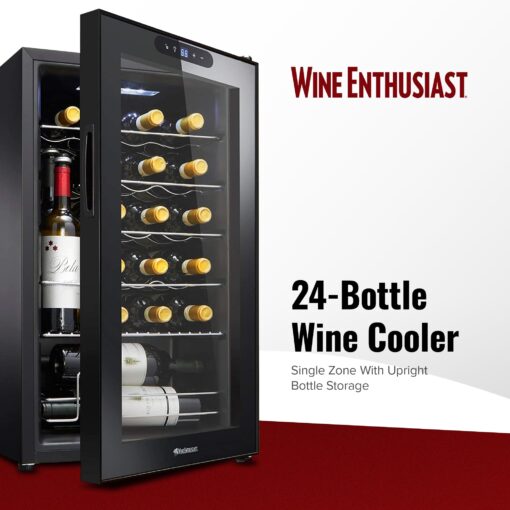 Wine Enthusiast 24-Bottle Compressor Wine Cooler with Upright Bottle Storage - Freestanding Wine Refrigerator with Digital Touchscreen and LED Temperature Display - Image 9